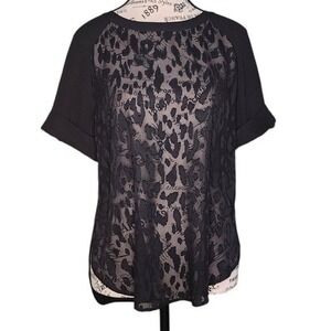 Banana Republic Zebra Print Sheer Blouse Size S Petite Black High Low Hem Top